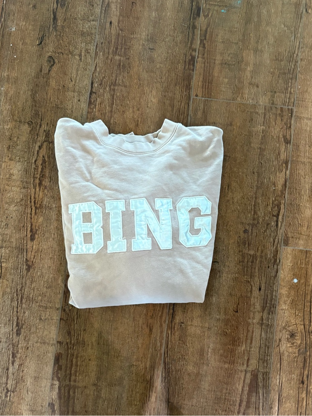 Anine Bing Beige Kids Crewneck Sweatshirt with White BING Logo